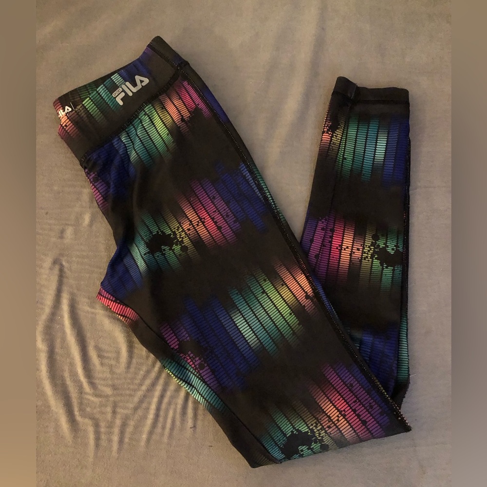 Fila Leggings Size Medium Black with Colorful Print